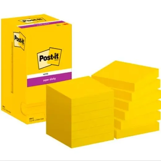 Post-It Bloc Notas Adhesivas 654 Super Sticky 90H 76X76 Ultra Amarillo Paquete 12 Ud