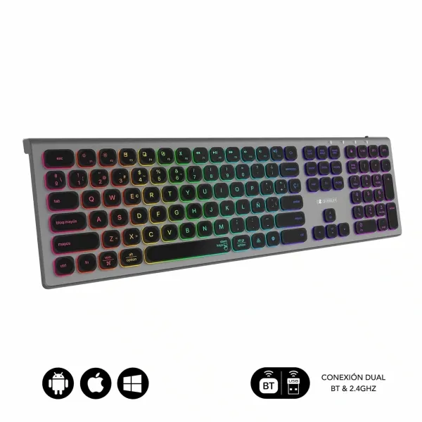 Subblim Teclado Inalambrico Master - Bluetooth Y 2.4G - Iluminado - Teclas Ergonomicas De Bajo Perfil - Color Gris Negro