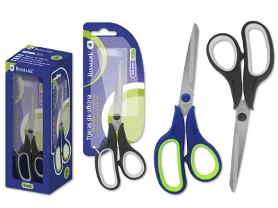 Bismark Tijeras De Oficina Acero Inoxidable 19Cm - Empuñadura Ergonomica - Muy Ligeras Y Resistentes - Empaquetadas En Blister - Colores Surtidos