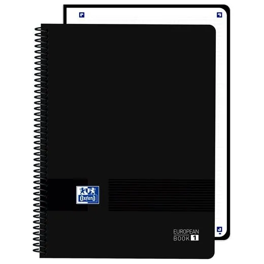 Oxford Cuaderno de Espiral A4+ 80 Hojas Cuadricula 5x5mm Tapa Plástica Negro