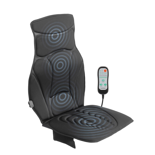Innovagoods Shiatsu Asiento De Masaje Termico - 5 Modos - Funcion Calor - Regulable En Velocidad - Ergonomico - Incluye Adaptador Para Coche - Ligero Y Portatil - Color Negro