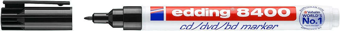 Edding 8400 Rotulador Permanente Para Cd, Dvd Y Blu-Ray - Punta Redonda - Trazo Entre 0.5 Y 1Mm - Resistente Al Agua Y Al Roce - Color Negro