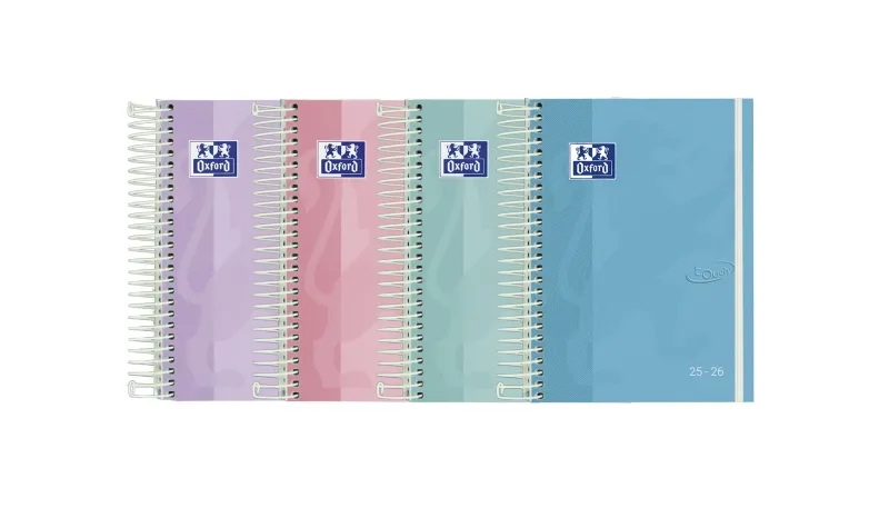 Oxford Touch Pastel Agenda Escolar 25/26 Espiral Semana Vista - Tamaño 4º - Tapa Extradura Peliculado Touch - Esquinas Microperforadas - Espacio Para Notas - Cierre Con Goma - Colores Pastel Surtidos
