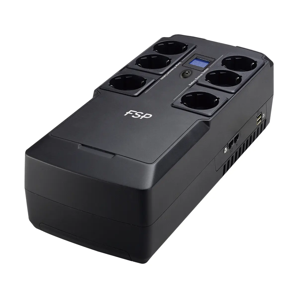 FSP SAI Nanofit 800VA 480W 6xSCHUKO 2xUSB RJ45 Pantalla LCD Off-Line Negro