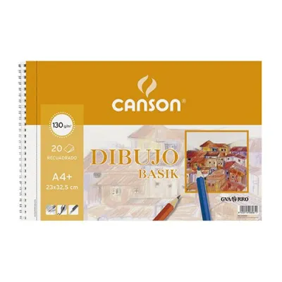 Canson Bloc Dibujo Basik Espiral 20H A4+ 130Gr Microperforado C/Recuadro Blanco Natural -10U-