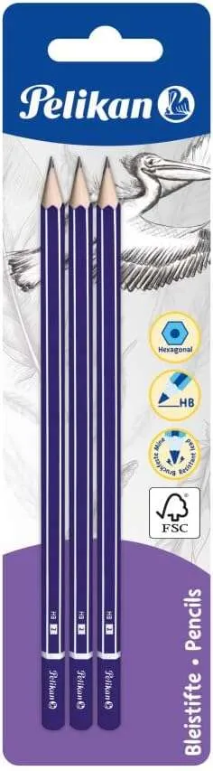 Pelikan Blister De 3 Lapices De Madera Hb - Punta De Grafito - Cuerpo Barnizado - Seccion Hexagonal - Mina Resistente