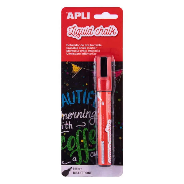 Apli Marcador De Tiza Líquida Punta Redonda 5,5mm Rojo Blíster 1 Ud