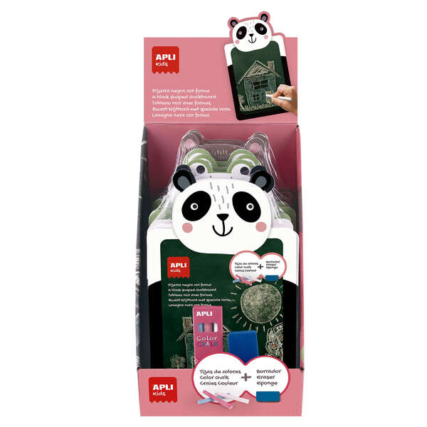 Apli Expositor De 9 Packs De Pizarra Para Tiza Con Forma De Animal + Caja De 3 Tizas De Colores Y Borrador - Medidas 260X155X15Mm - Diseños Rana, Oso Panda Y Oso