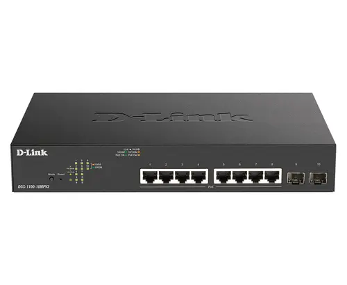 D-Link DGS-1100-10MPV2 Switch Semigestionable 8 Puertos Giga PoE (130W) + 2 Puertos Giga Combo