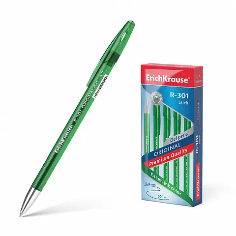 Erichkrause R-301 Original Boligrafo de Tinta de Gel - Punta 0.5mm - Trazo 0.4mm - Cuerpo Translucido Tintado - Grip Perfilado Comodo - Secado Rapido - Color Verde