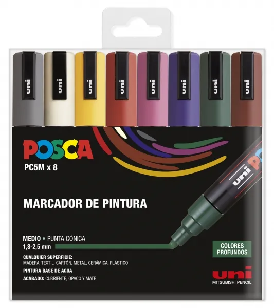 Posca PC-5M Estuche de 8 Marcadores de Pintura Punta de Bala 1.8-2.5mm Color Surtido