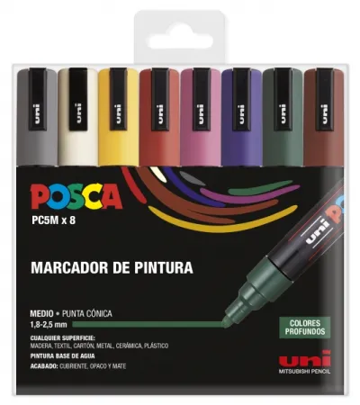 Posca PC-5M Estuche de 8 Marcadores de Pintura Punta de Bala 1.8-2.5mm Color Surtido