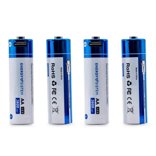 Energy Sistem Charge Pro C Pack De 4 Pilas Recargables Usb-C - 3405Mwh - 2270Mah - Aa  - 2.5V - Carga Por Usb-C
