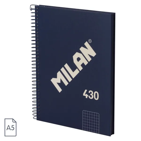 Milan Serie 1918 Cuaderno Espiral Formato A5 Cuadricula 5X5Mm - 80 Hojas De 95 Gr/M2 - Microperforado, 2 Taladros - Color Azul