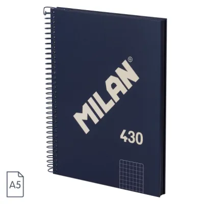 Milan Cuaderno Espiral A5 Cuadricula 5x5mm - 80 Hojas 95 gr/m2 - Color Azul