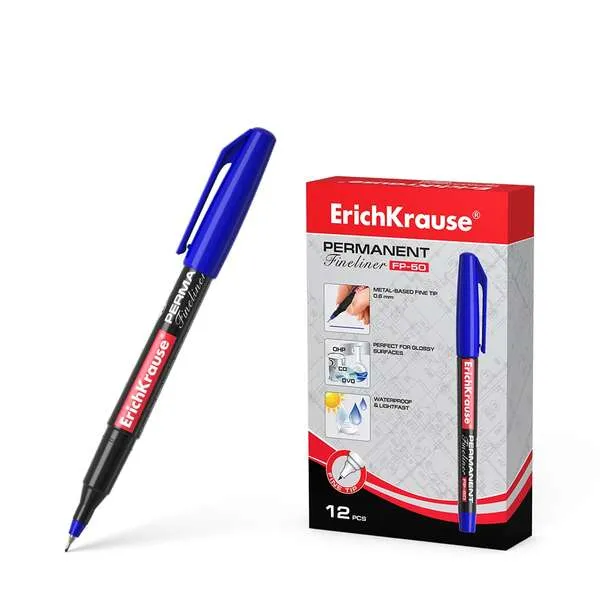 Erichkrause Marcador Permanente Fp-50 - Punta Fina De 0.6Mm - Resistente A La Luz Y Al Agua - Color Azul