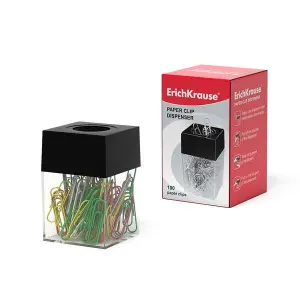 ErichKrause Dispensador Magnético de Clips Compacto con 100 Clips de Colores Transparente/Negro