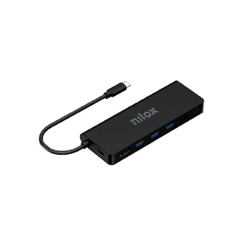 Nilox Dock Station USB-C 8 En 1: 3x USB 3.2, 1x HDMI, SD, RJ45, PD, Micro SD - Negro