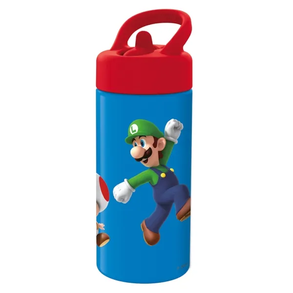 Safta Botella Super Mario 410ml con Cierre Hermético y Asa Superior - Rojo y Azul