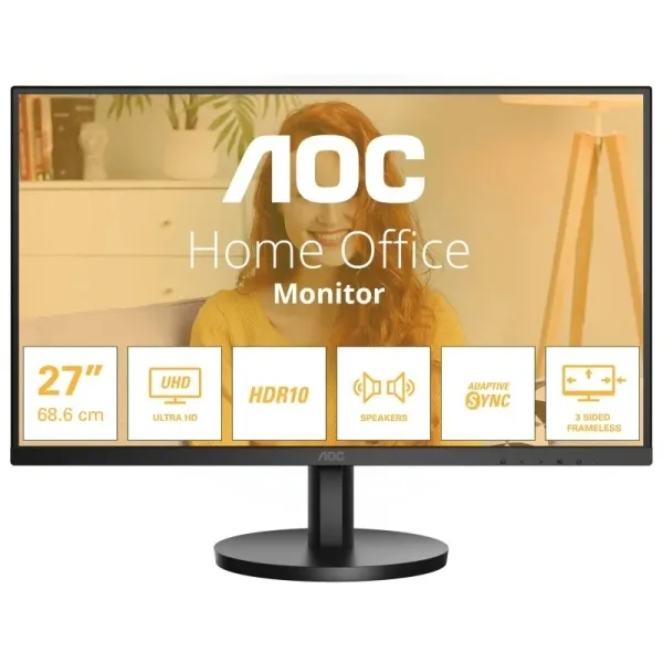 Aoc U27B3A Monitor 27" Led Ips Uhd 4K 60Hz Hdr10 - Respuesta 4Ms - Hdmi, Displayport - Altavoces 4W - Vesa 100X100Mm - Color Negro