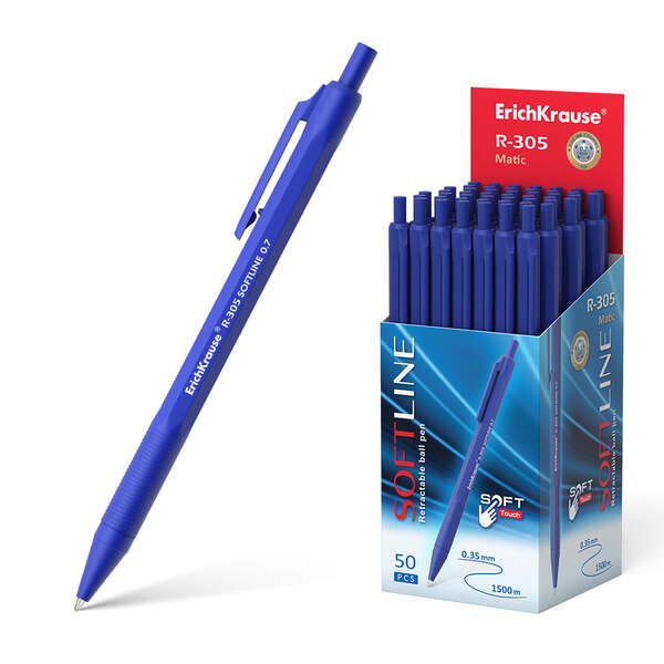 Erichkrause Boligrafo Automatico R-305 - Recargable - Punta De Aguja - Cuerpo Hexagonal Opaco - Tinta De Secado Rapido - Color Azul