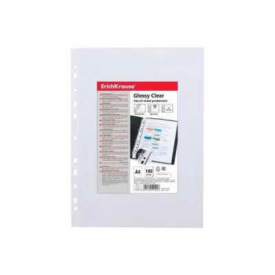 ErichKrause Pack de 100 Fundas Multitaladro A4 60mic 11 Taladros Acabado Brillante