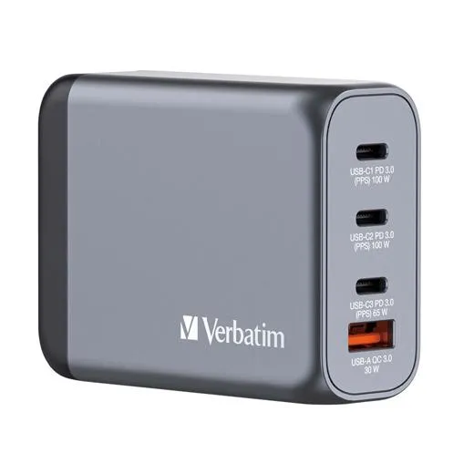 Verbatim Gnc-100 Cargador Pared Gan 100W Usb-A 3.0 Y 3Xusb-C 3.0