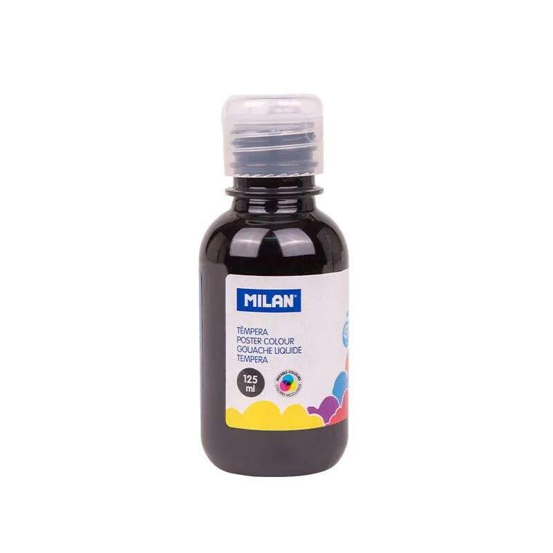 Milan Botella de Témpera 125ml con Tapon Dosificador - Secado Rápido - Color Negro