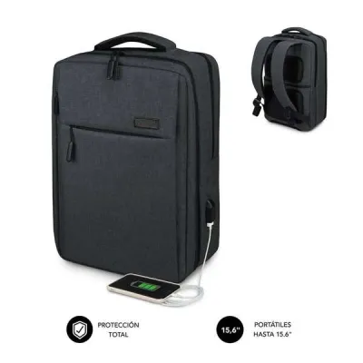 Subblim Mochila Para Portatiles De 15,6" - Espacio Acolchado Para Portatil - Bolsillo Para Tablet - Organizadores Internos - Puerto Usb - Color Negro