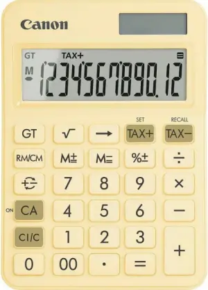 Canon LS-125KB Calculadora de Sobremesa con Pantalla LCD de 12 Digitos - Raiz Cuadrada, Calculo de Constantes, Gran Total, Cambio de Signo etc... - Alimentacion Solar y Pilas - Color Amarillo