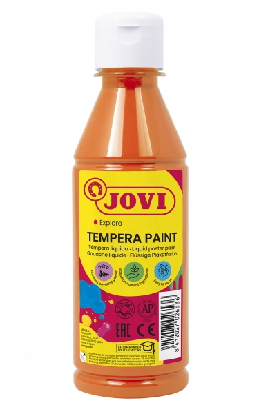 Jovi Tempera Paint Tempera Liquida 250Ml - Base Agua - Lista Para Usar - Alto Poder Cubriente - Secado Rapido - Excelente Fluidez - Adherencia En Multiples Superficies - Color Naranja