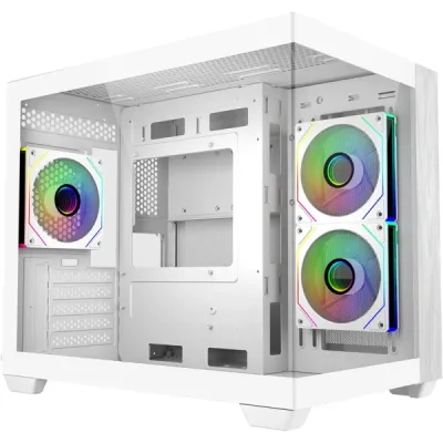 Cooler Master Elite 481 Wood Caja Minitorre - 3 Ventiladores 120mm RGB - MicroATX/Mini-ITX - Doble Cámara - USB-A/USB-C - Color Blanco