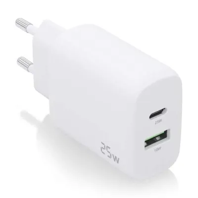 Aisens Cargador 25W USB-C PD3.0 y USB-A QC3.0 Color Blanco