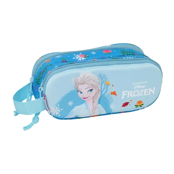 Safta Frozen 3D Portatodo 2 Compartimentos con Cremallera - Asa Lateral - 1L - 21x8x6cm - Azul Claro