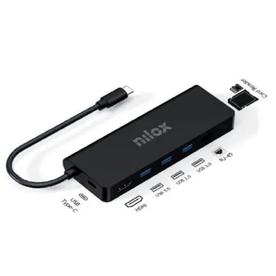 Nilox Dock Station USB-C 8 En 1: 3x USB 3.2, 1x HDMI, SD, RJ45, PD, Micro SD - Negro
