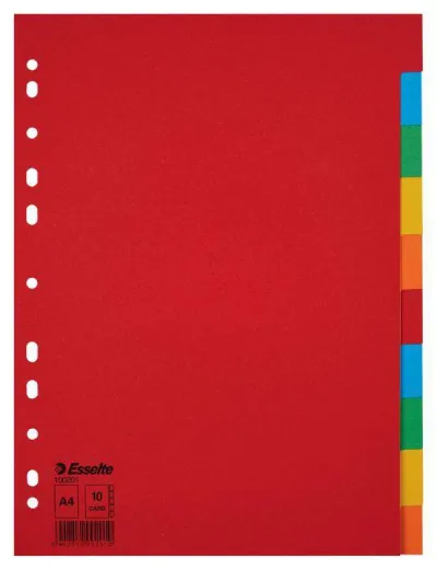 Esselte Separadores de Cartón A4 Multitaladro 150gr con 10 Pestañas en 5 Colores
