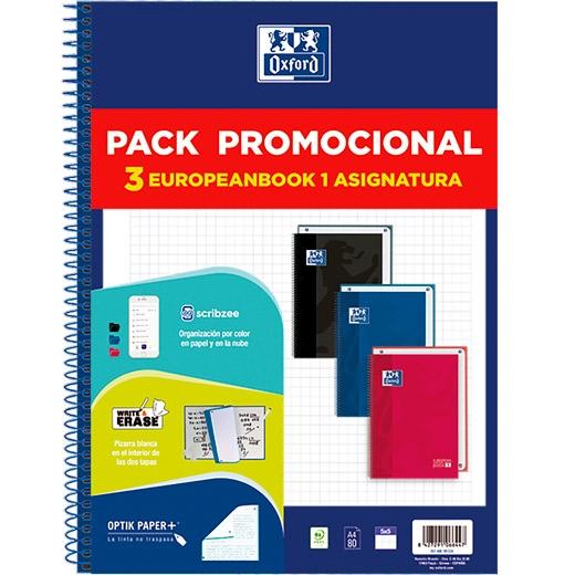 Oxford Cuaderno School Europeanbook 1 Classic Write&Erase 80H A4 5X5 T/Extradura C/Surtidos Pack Promocional 3 Ud