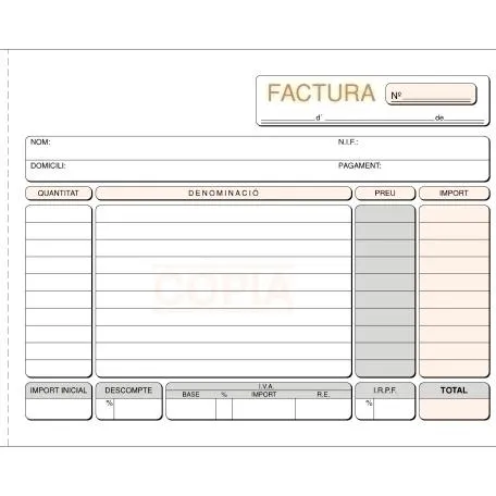Loan Talonario Facturas 1/4 Apaisado Autocopia Triplicado