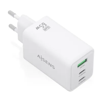 Aisens Cargador GAN 65W - 2xUSB-C PD3.0 QC4.0 y 1xUSB-A QC3.0 - Blanco