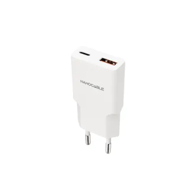 Nanocable Cargador USB-C/PD y USB-A/QC 25W Blanco