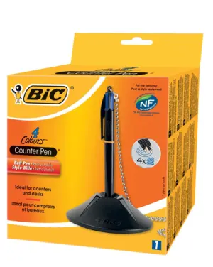 Bic Bolígrafo Peana Counter Pen Recargable Negro con 4 Recambios Tinta Azul