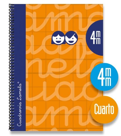 Lamela Cuaderno Espiral 80H 4º 70Gr Cuadrovía 4Mm C/ Margen Cubierta Extradura Naranja -Pack 5U-