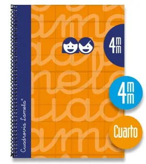 Lamela Cuaderno Espiral 80H 70g Cuadrovía 4mm C/Margen Naranja - Pack 5U