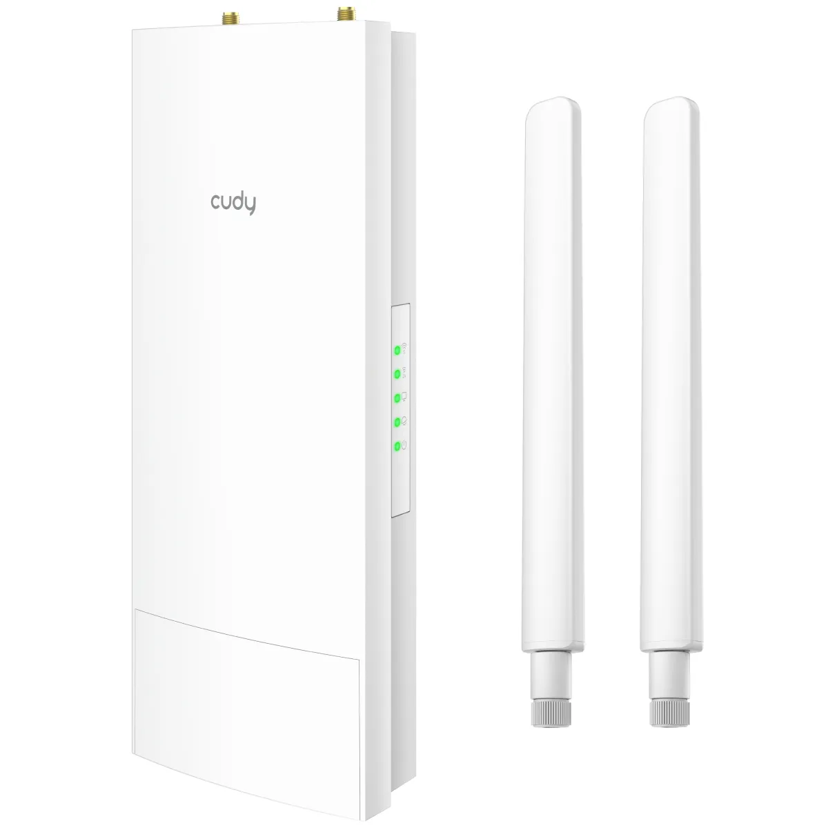 Cudy Repetidor WiFi AC1200 para Exterior - 1 Puerto - Velocidad hasta 100Mbps - 2 Antenas Desmontables - Resistencia al Agua IP65 - Adaptador PoE Pasivo de 24V - Color Blanco