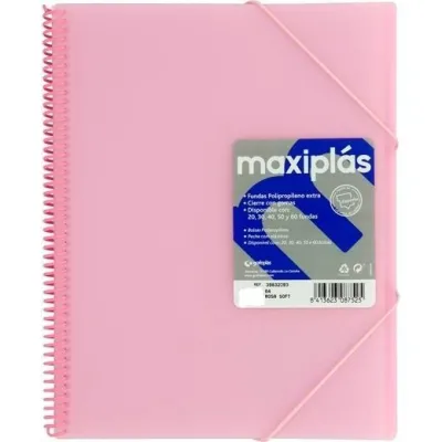 Grafoplás Carpeta Espiral A4 con 40 Fundas PP Rígido Translúcido Rosa Soft