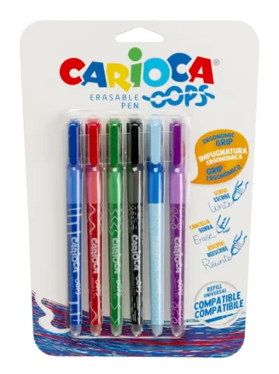 Carioca Oops Pack de 6 Bolígrafos Borrables Tinta Termo Sensible 0.7mm