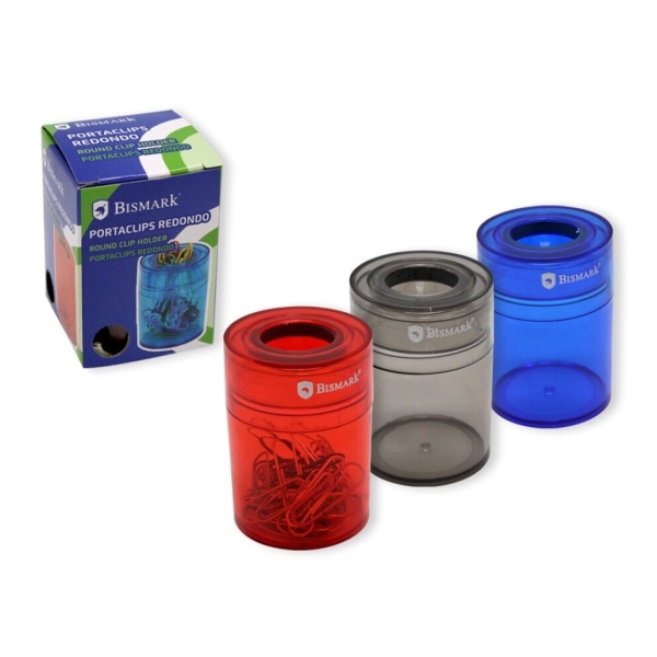 Bismark Portaclips De Plastico Con Deposito Transparente - 45X45X65Mm - Embocadura Imantada - Colores Surtidos Aleatorios