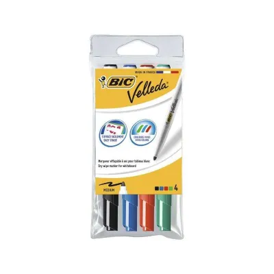 Bic Velleda 1741 Pack de 4 Rotuladores para Pizarra Punta Media 1.4mm Colores Surtidos