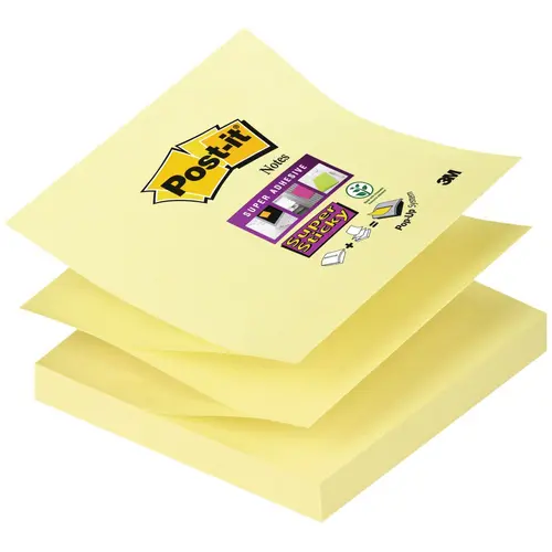 Post-it Super Sticky Pack de 12 Blocs de 90 Notas Adhesivas Reposicionables 76x76mm Amarillo Claro