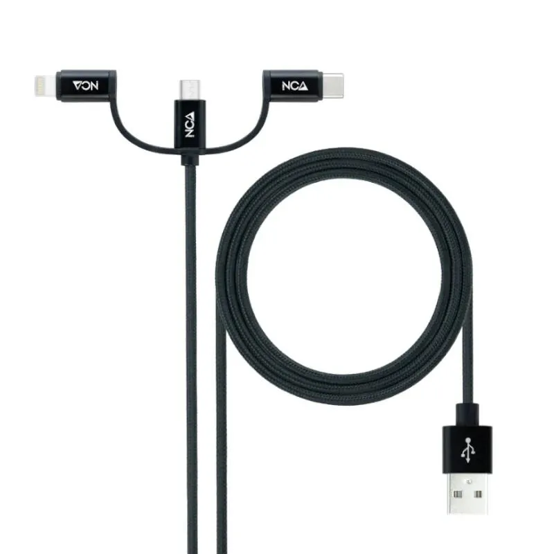 Nanocable Cable USB-A 2.0 Macho a USB-C, MicroUSB y Lightning 1m Negro